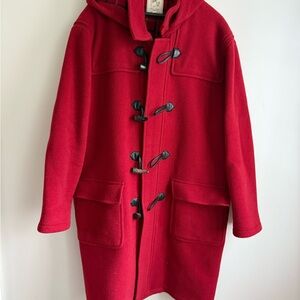 Red Toggle Coat with Hood